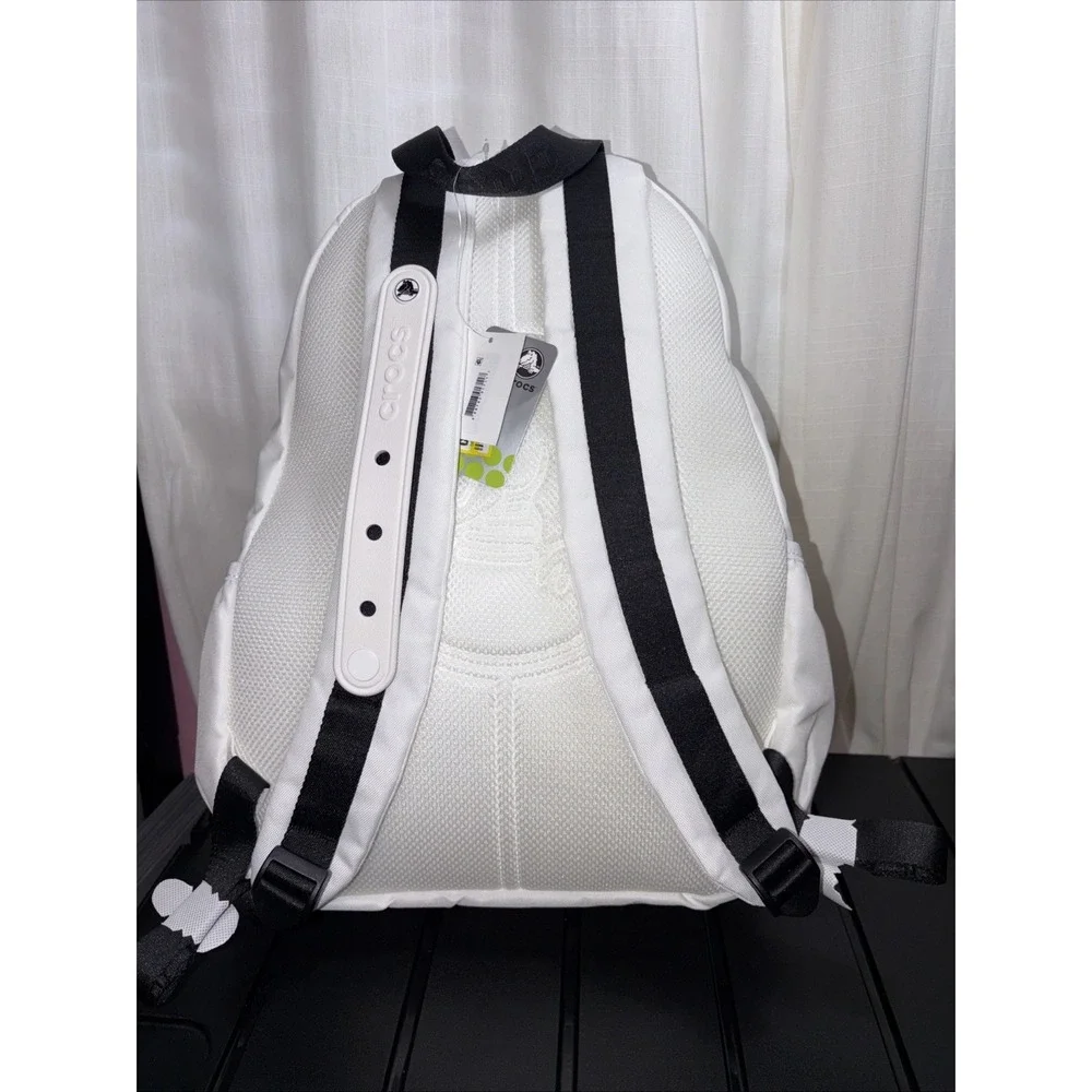 NWT Crocs Bookbag White/Black Nylon With Original Charms- 17.5